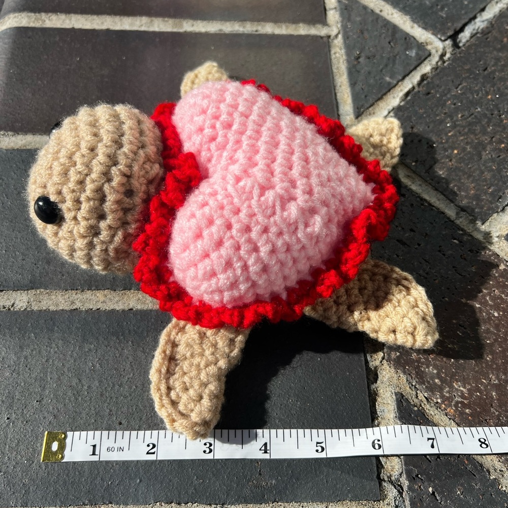 Hand Crocheted Valentine’s Day Sea Turtle Stuffed Animal Plushie! - Picture 14 of 16